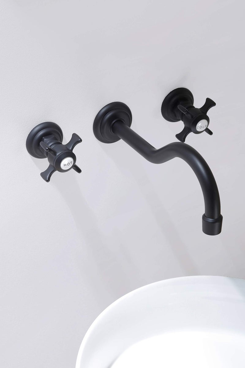 SITGES Antique Wall Faucet,Two Handle Bathroom Sink Wall Mount Faucet with Rough in Valve Included,Matte Black - Image 5